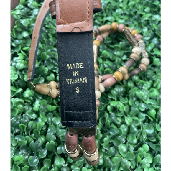 Vintage Wood Beaded Belt Gold Buckle Adjust. Size Small Boho Style Vintage 90s - Picture 12 of 13